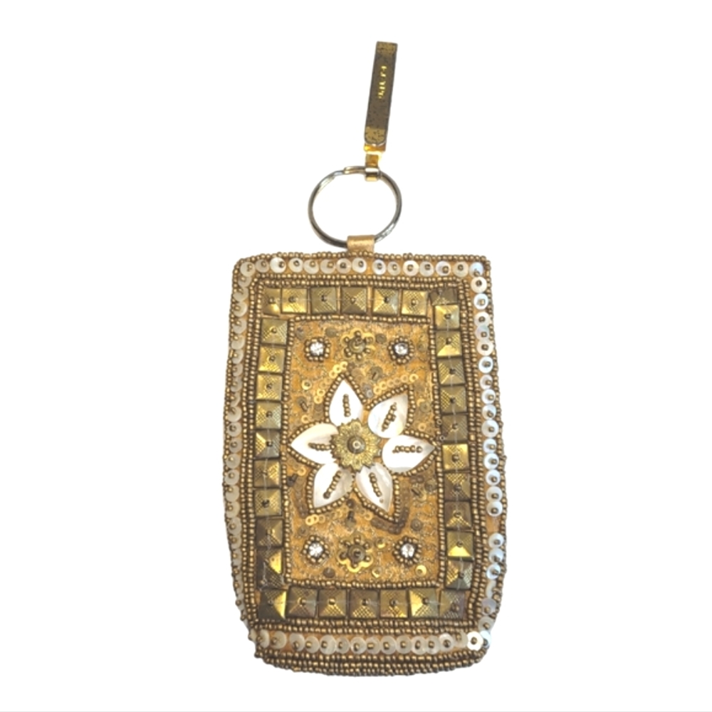 Vintage Metro Beaded Gold Metro Coin Purse with Keyring & Clip